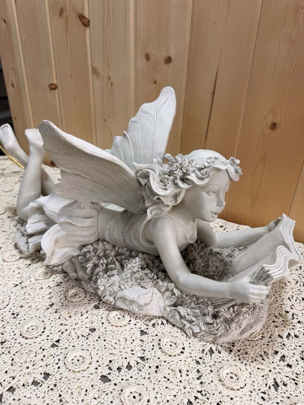 Large Fairy Shelf Patio Garden Cottage Statue Figurine Lying Down Reading A Book
